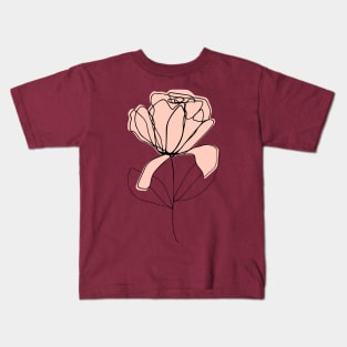 One Line Art Flower In Brown Terracotta Kids T-Shirt